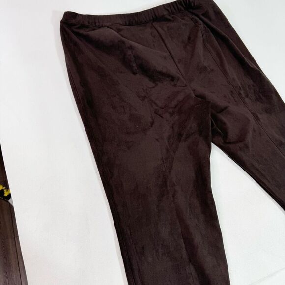 Talbots Pants Women 20W Brown Stretch Faux Leather Suede Velour Pull on Tapered - Picture 6 of 10